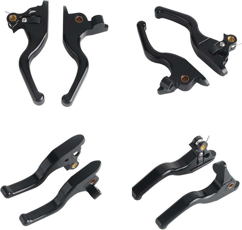 FVMOTO 3 Finger 5.9" CNC Shorty Hand Control Lever Kit - Brake & Clutch Levers for Harley Touring (21+ with Spring) - Black Aluminum, Chrome Finish - Image 2